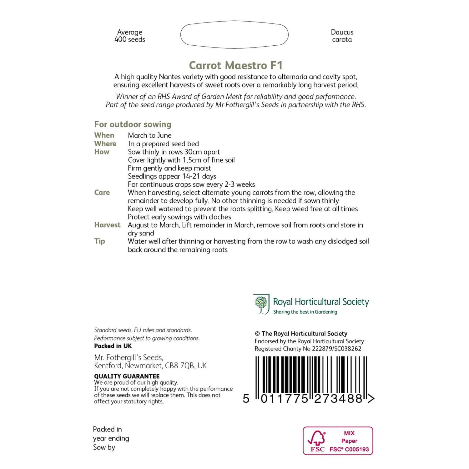 RHS Carrot Maestro F1 Seeds 2 RHS Carrot Maestro F1 Seeds - Image 2