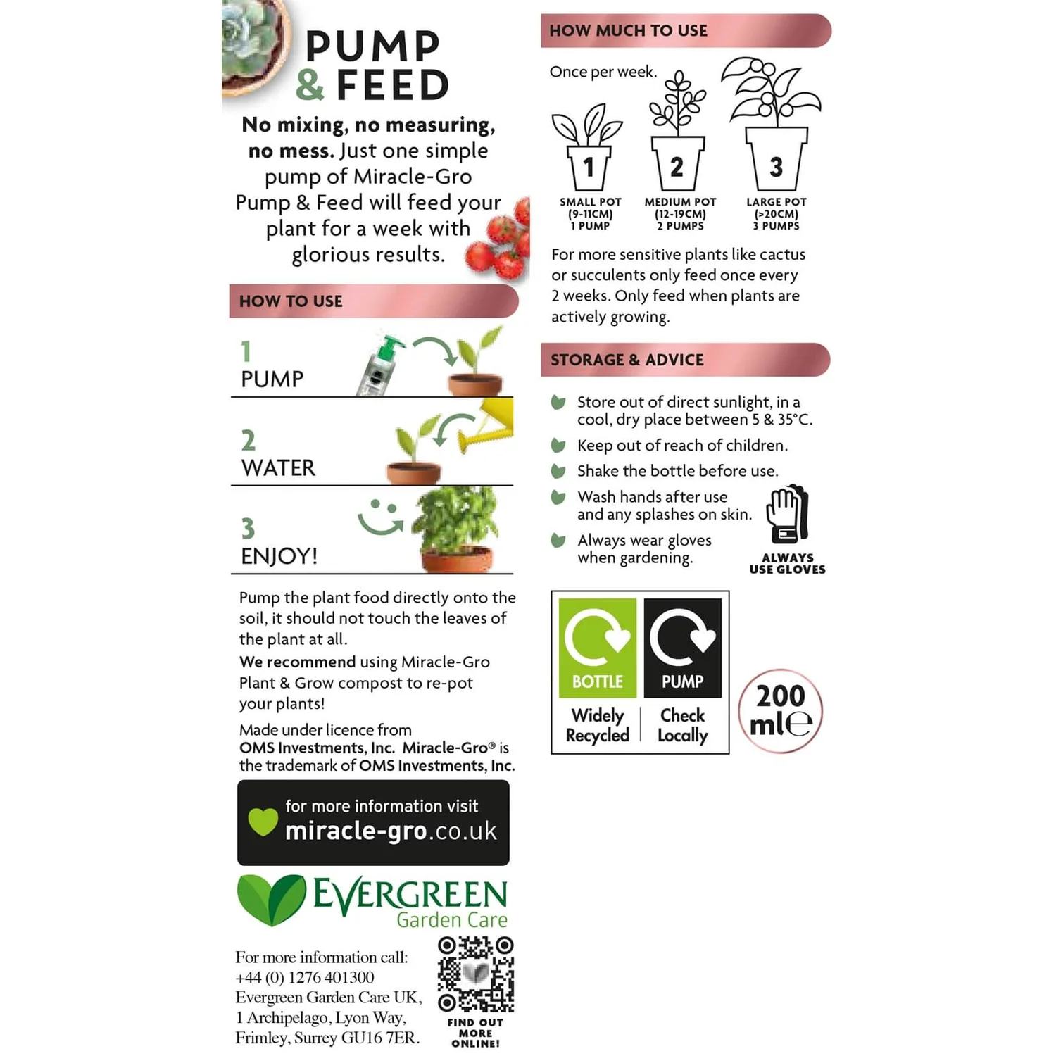 Miracle-Gro Pump & Feed All Purpose Plant Food - 200ml 2 Miracle-Gro Pump & Feed All Purpose Plant Food - 200ml - Image 2