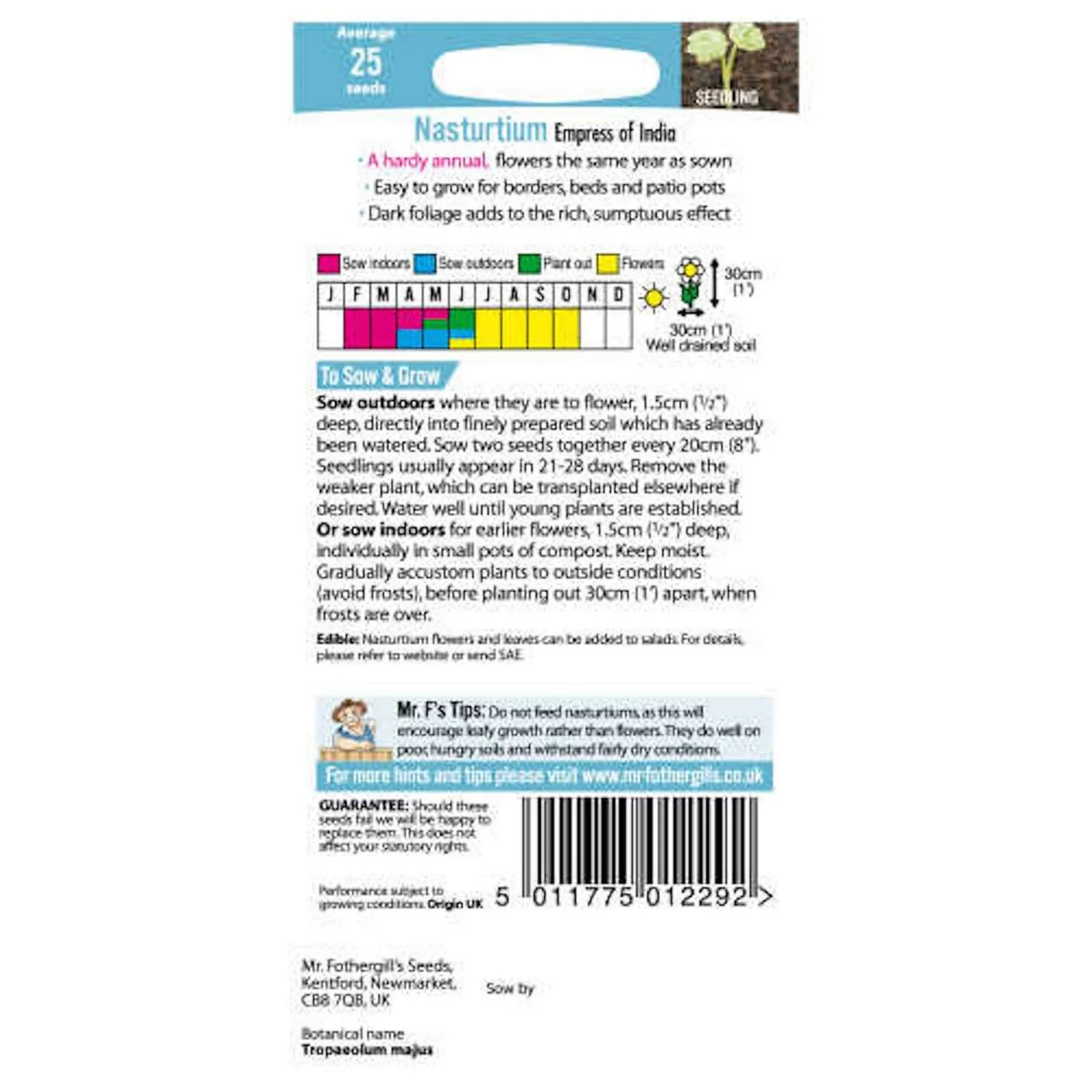 Mr. Fothergill's Nasturtium Empress Of India (Tropaeolum Majus) Seeds 2 Mr. Fothergill's Nasturtium Empress Of India (Tropaeolum Majus) Seeds - Image 2