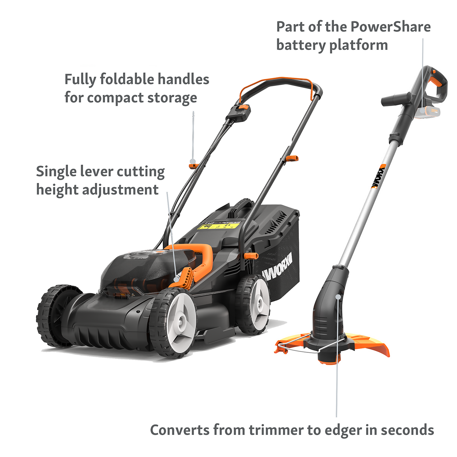 WORX 40V WG927E Cordless Lawn Mower & Trimmer Twin Pack - 34cm 4 WORX 40V WG927E Cordless Lawn Mower & Trimmer Twin Pack - 34cm - Image 4