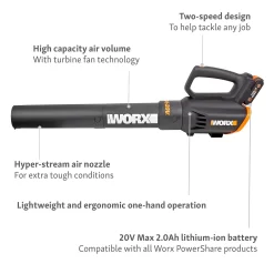 Worx WG547E Turbine 20V 2.0Ah Cordless Garden Blower 10 Worx WG547E Turbine 20V 2.0Ah Cordless Garden Blower -Garden Supplies Store 13326414 7854900642900455