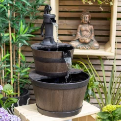 Stylish Fountain Whiskey Barrels Garden Water Feature -Garden Supplies Store 13944159 1645005844956494