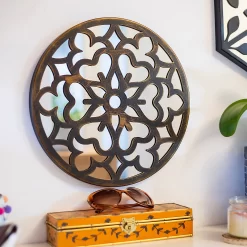 Round Laser Cut Outdoor Mirror 35cm - Bronze -Garden Supplies Store 13981008 8645005835380560