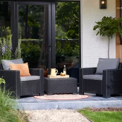 Keter California 2 Seater Outdoor Balcony Garden Furniture Set - Graphite With Grey Cushions -Garden Supplies Store 14539588 1355041802454156