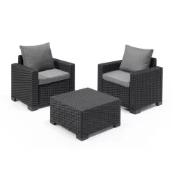 Keter California 2 Seater Outdoor Balcony Garden Furniture Set - Graphite With Grey Cushions
