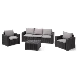 Keter California 5 Seater Outdoor Garden Furniture Sofa And Lounge Set - Graphite With Grey Cushions