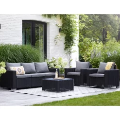Keter California 5 Seater Outdoor Garden Furniture Sofa And Lounge Set - Graphite With Grey Cushions -Garden Supplies Store 14539594 7255041802432301