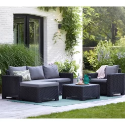 Keter California 4 Seater Outdoor Garden Furniture Chaise Lounge Set - Graphite With Grey Cushions -Garden Supplies Store 14539596 8735041801824465